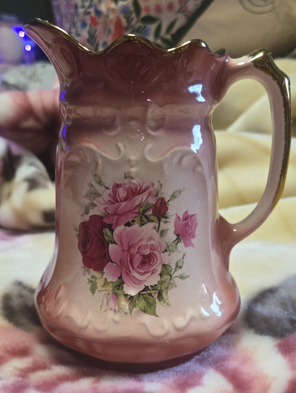 Made in England Rose Marked Ceramic Dish - White with Pink Rim